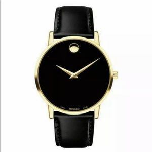 New Movado Men’s Museum Classic Black Dial Leather Strap Watch 0607314